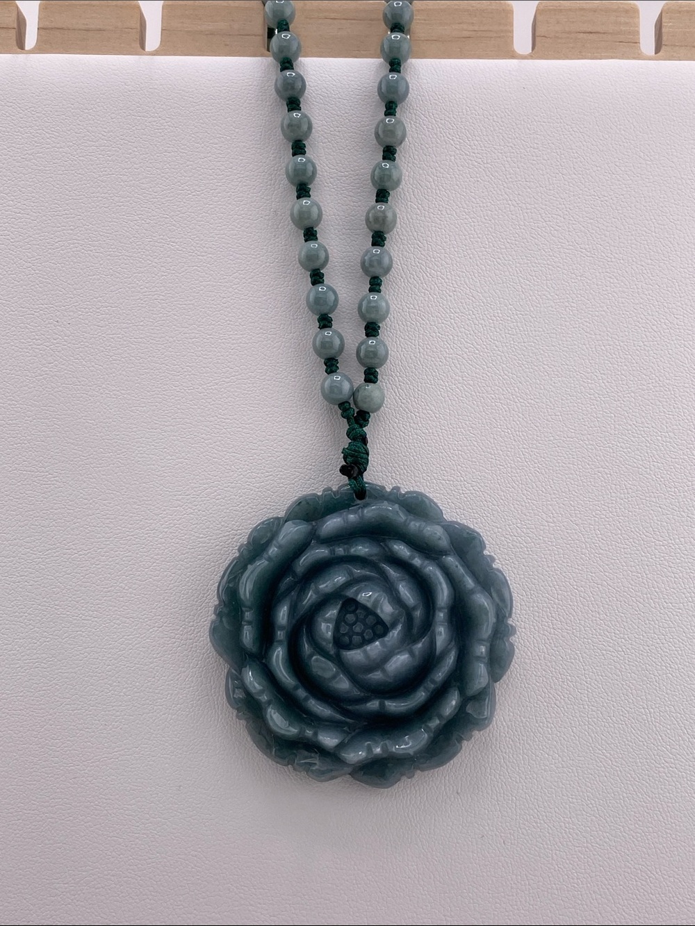 Blue Water Jade Rose Necklace - Large Carved Jadeite Floral Pendant